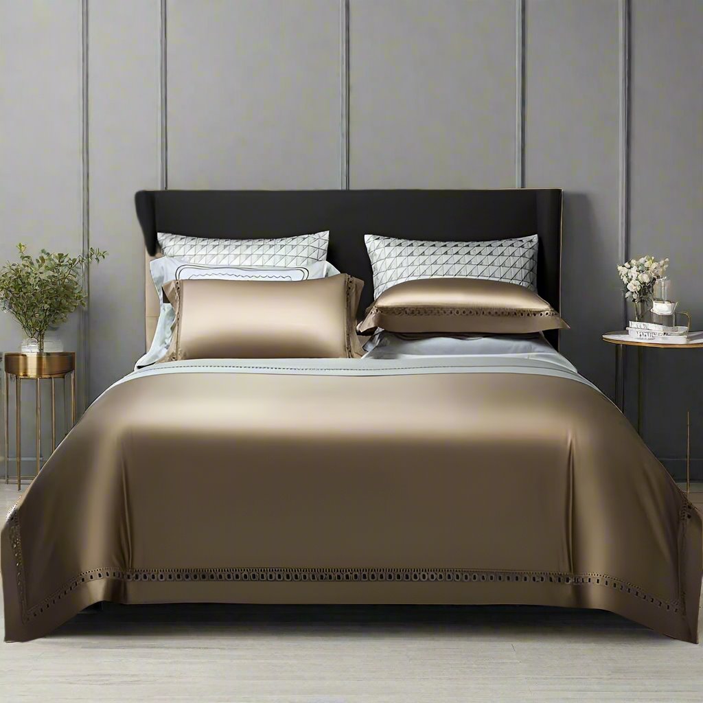 4-Piece Luxury Links Caramel Brown 1500 TC Egyptian Cotton Duvet Cover Set (Double)