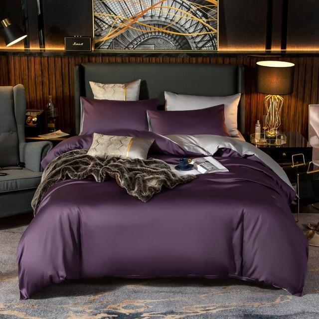 4-Piece Reversible Violet Duvet Cover Set (UK Superking)