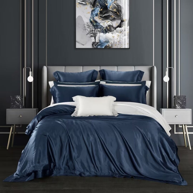 Navy Blue 25 Momme Mulberry Silk Bedding Set