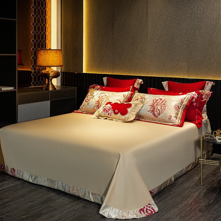 Oriental Jacquard Red Luxury Bedding Set (600 TC)