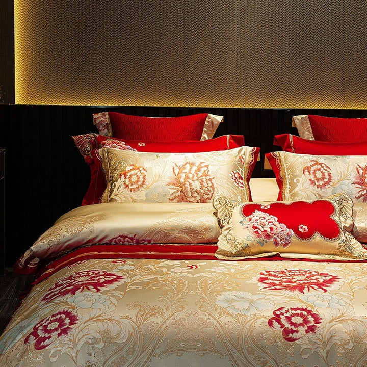 Oriental Jacquard Red Luxury Bedding Set (600 TC)