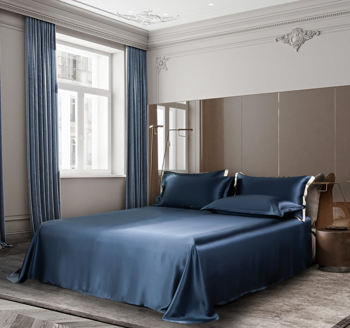 Premium Navy Blue Mulberry Silk 22 mm Bedding Set