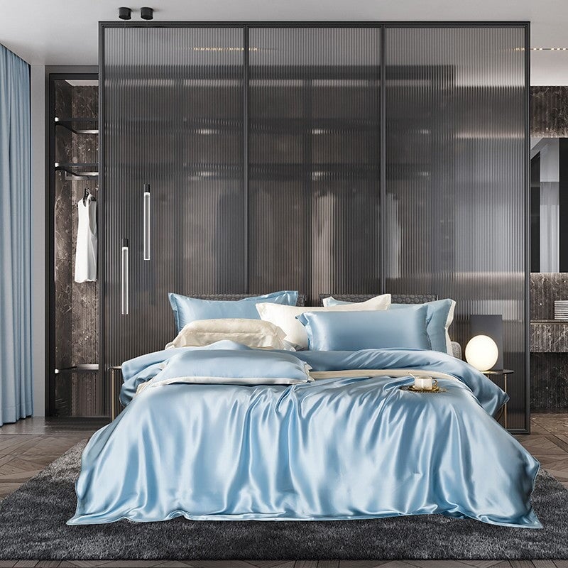 Premium Sky Blue Mulberry Silk 22 mm Bedding Set