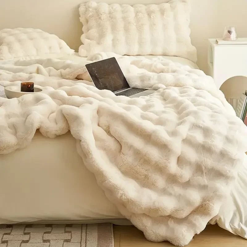 Rabbit Faux-Fur Blanket Blanket & Pillow Cover