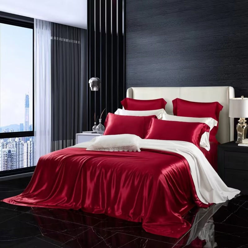 Red 25 Momme Mulberry Silk Bedding Set