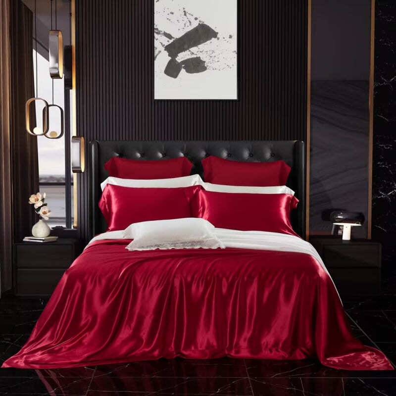 Red 25 Momme Mulberry Silk Bedding Set