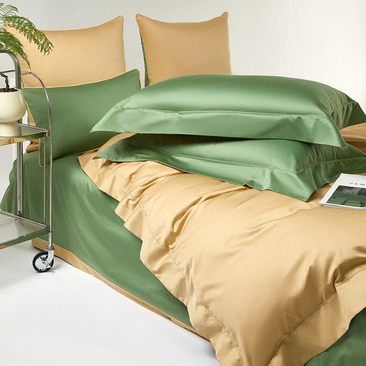 Reversible Mustard Yellow/Green Duvet Cover Set (1000 TC)