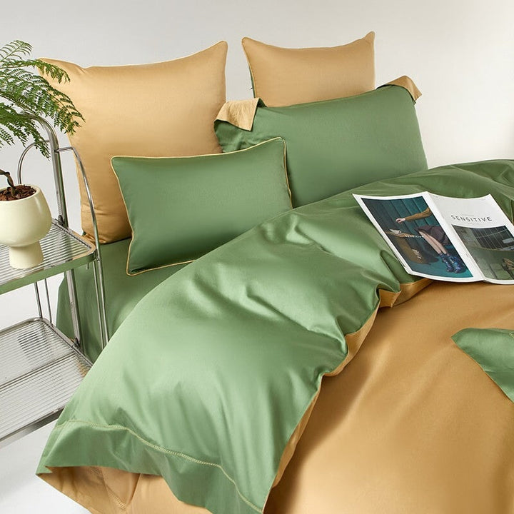 Reversible Mustard Yellow/Green Duvet Cover Set (1000 TC)