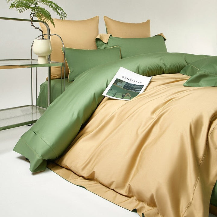 Reversible Mustard Yellow/Green Duvet Cover Set (1000 TC)