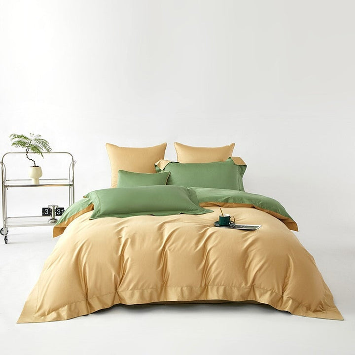 Reversible Mustard Yellow/Green Duvet Cover Set (1000 TC)