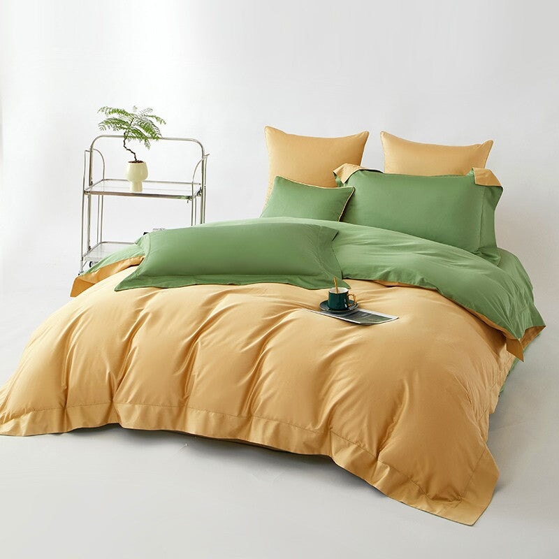 Reversible Mustard Yellow/Green Duvet Cover Set (1000 TC)