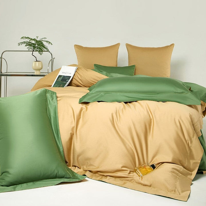 Reversible Mustard Yellow/Green Duvet Cover Set (1000 TC)