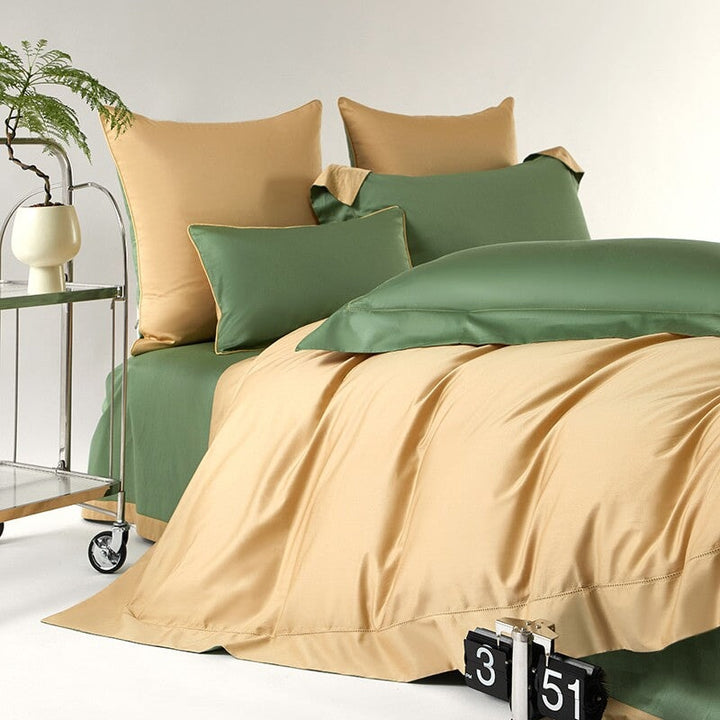 Reversible Mustard Yellow/Green Duvet Cover Set (1000 TC)