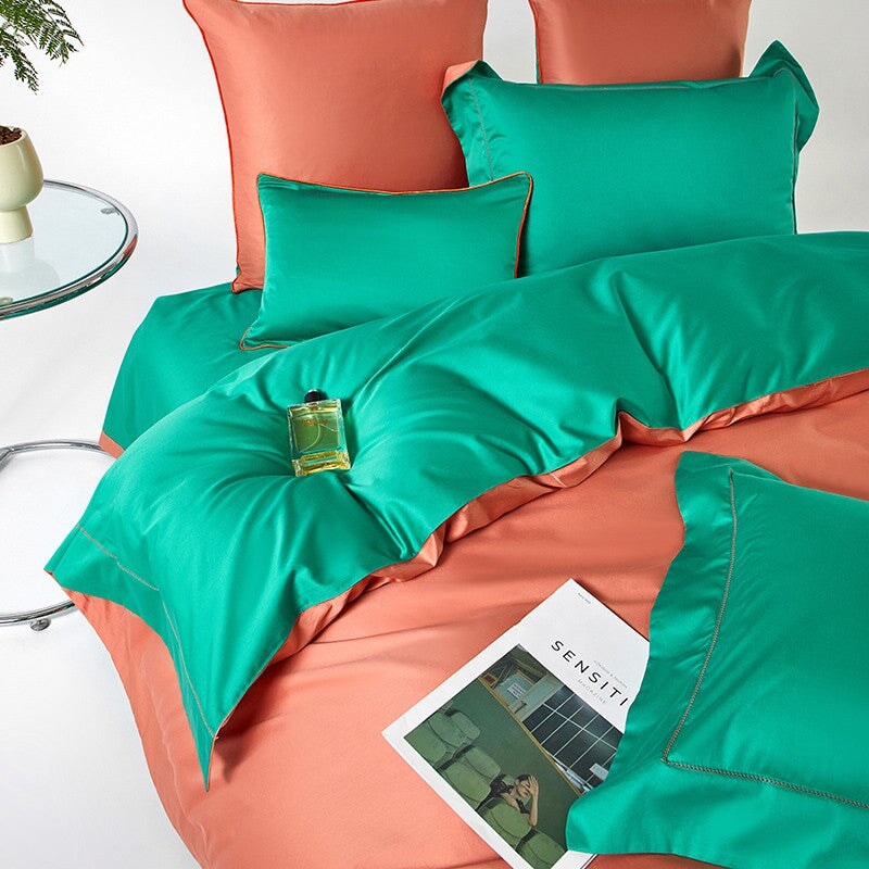 Reversible Orange/Green Duvet Cover Set (1000 TC)