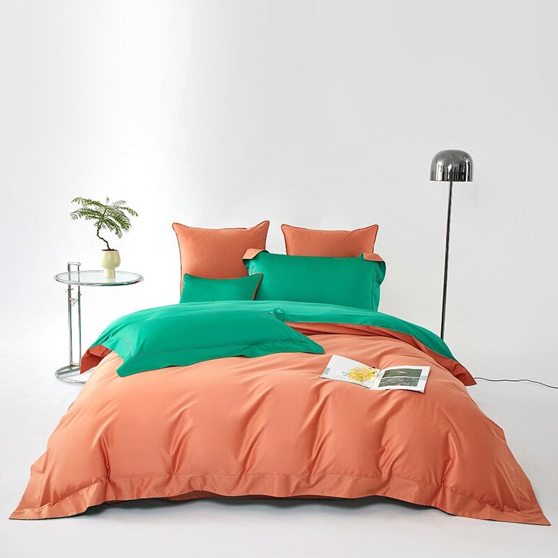 Reversible Orange/Green Duvet Cover Set (1000 TC)