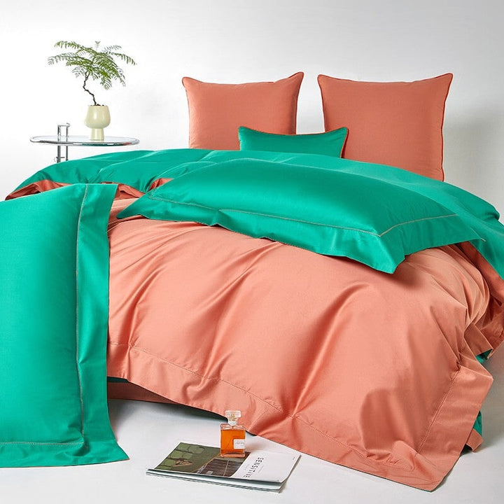 Reversible Orange/Green Duvet Cover Set (1000 TC)