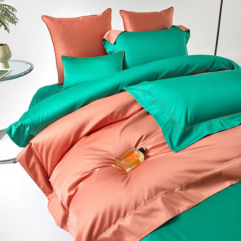 Reversible Orange/Green Duvet Cover Set (1000 TC)