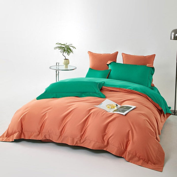 Reversible Orange/Green Duvet Cover Set (1000 TC)