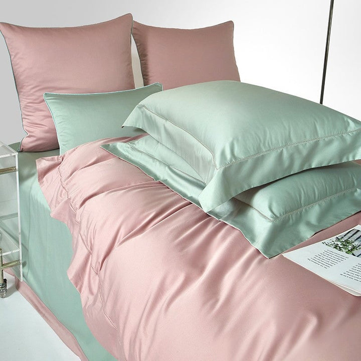 Reversible Pale Pink/Green Duvet Cover Set (1000 TC)