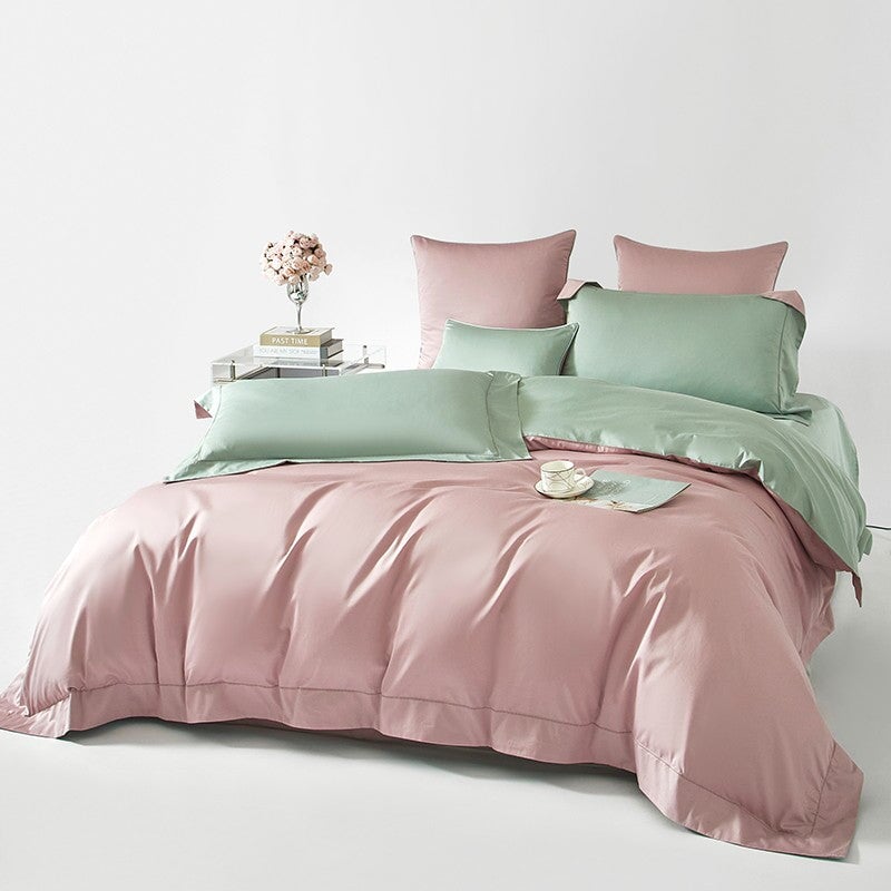 Reversible Pale Pink/Green Duvet Cover Set (1000 TC)