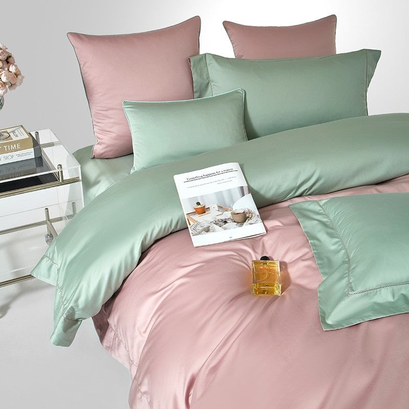 Reversible Pale Pink/Green Duvet Cover Set (1000 TC)