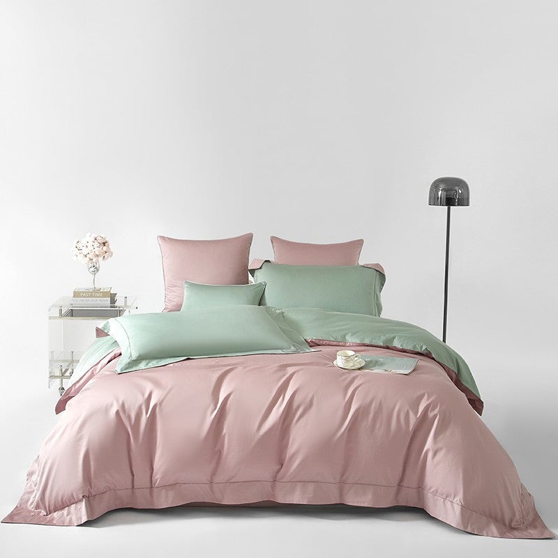 Reversible Pale Pink/Green Duvet Cover Set (1000 TC)