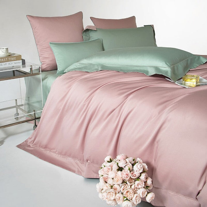 Reversible Pale Pink/Green Duvet Cover Set (1000 TC)