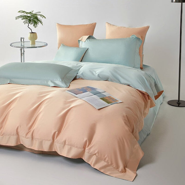 Reversible Peach/Light Blue Duvet Cover Set (1000 TC)