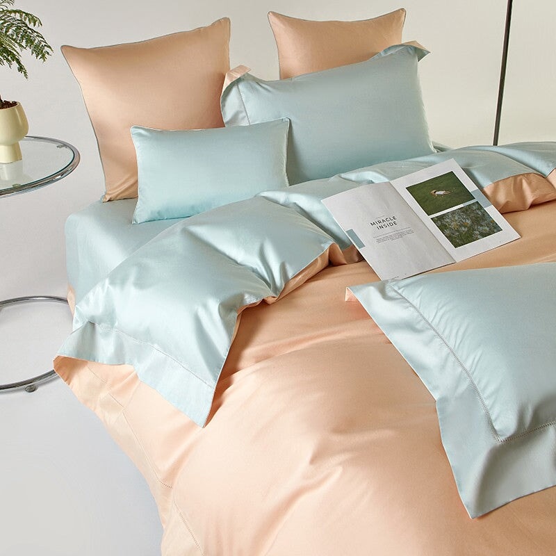 Reversible Peach/Light Blue Duvet Cover Set (1000 TC)