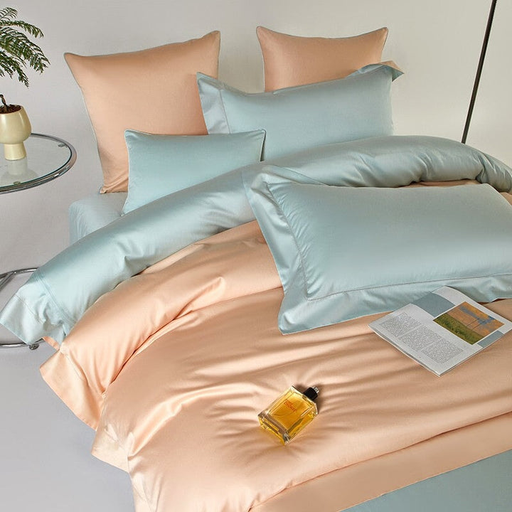 Reversible Peach/Light Blue Duvet Cover Set (1000 TC)