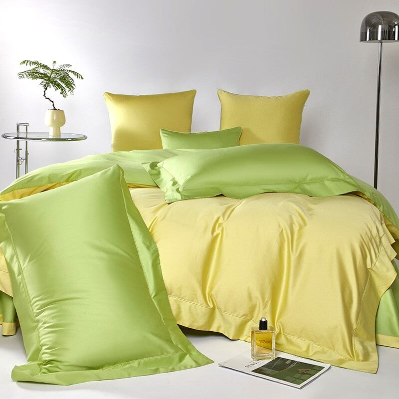 Reversible Yellow/Lime Green Duvet Cover Set (1000 TC)