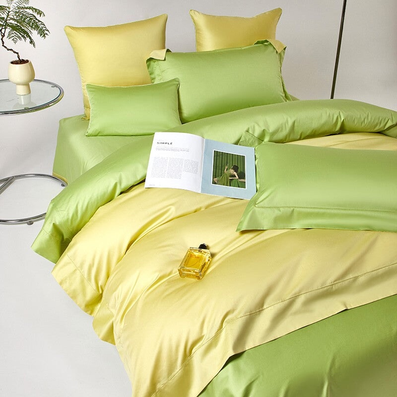 Reversible Yellow/Lime Green Duvet Cover Set (1000 TC)