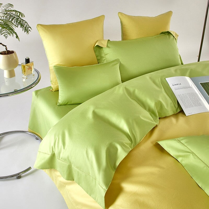 Reversible Yellow/Lime Green Duvet Cover Set (1000 TC)