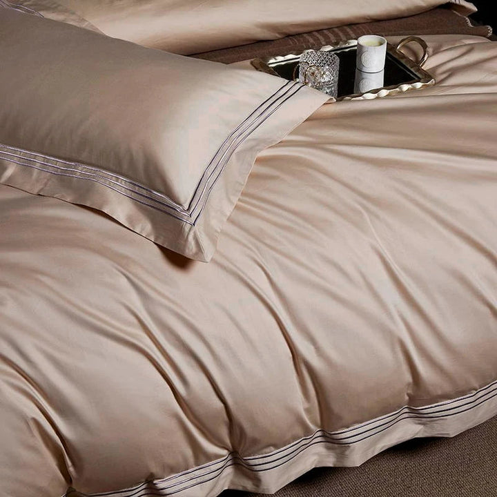 Triplo Bourdon Beige Duvet Cover Set (Egyptian Cotton)