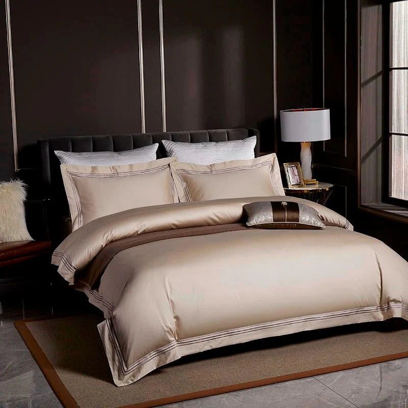 Triplo Bourdon Beige Duvet Cover Set (Egyptian Cotton)