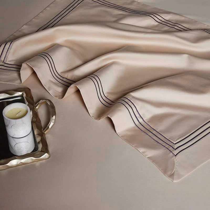 Triplo Bourdon Beige Duvet Cover Set (Egyptian Cotton)