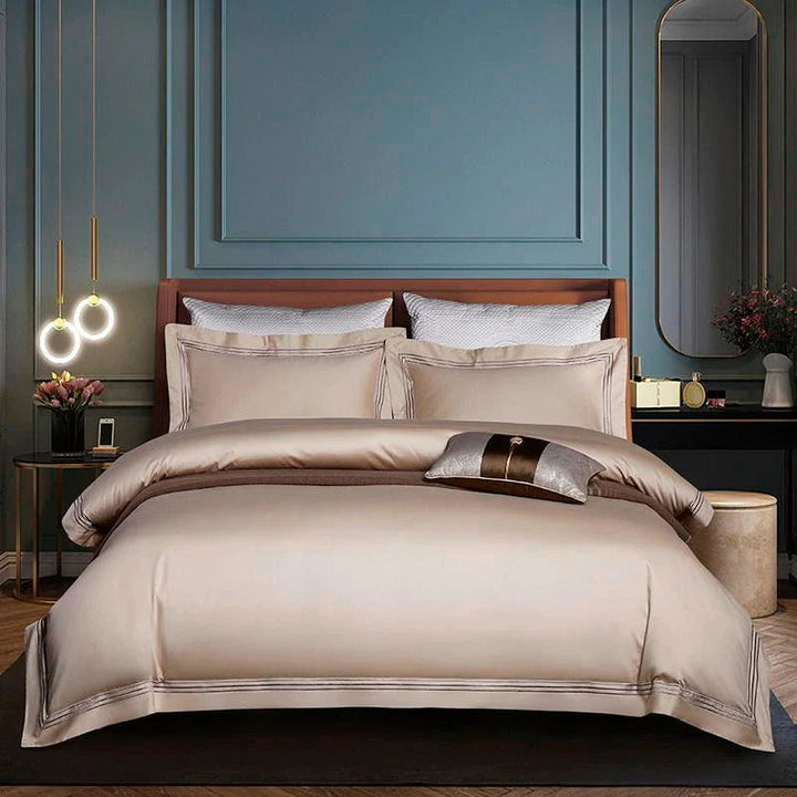 Triplo Bourdon Beige Duvet Cover Set (Egyptian Cotton)