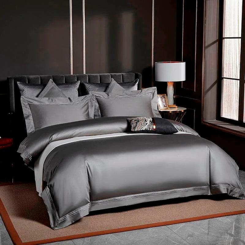 Triplo Bourdon Grey Duvet Cover Set (Egyptian Cotton)