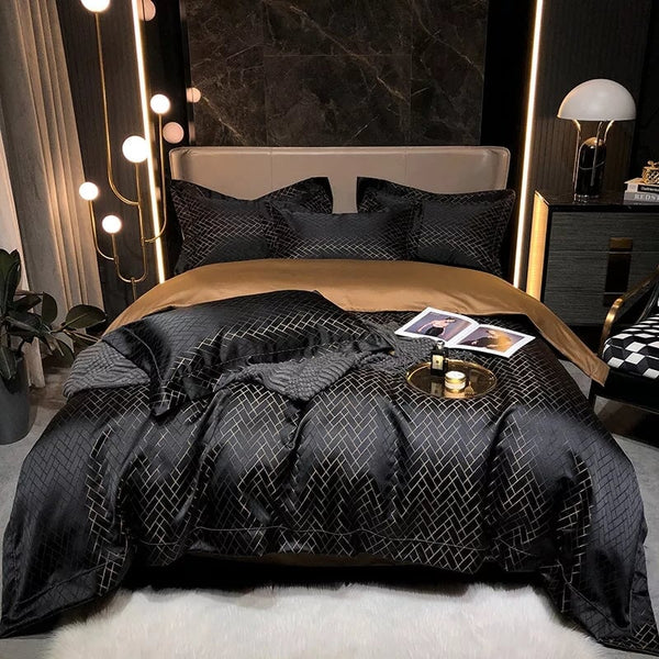 Jasmine Black Luxury Jacquard Duvet Cover Set Luxury Designer Bedding Set Roomie Design