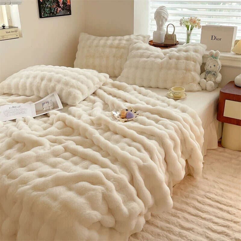 Rabbit Faux-Fur Blanket Blanket & Pillow Cover