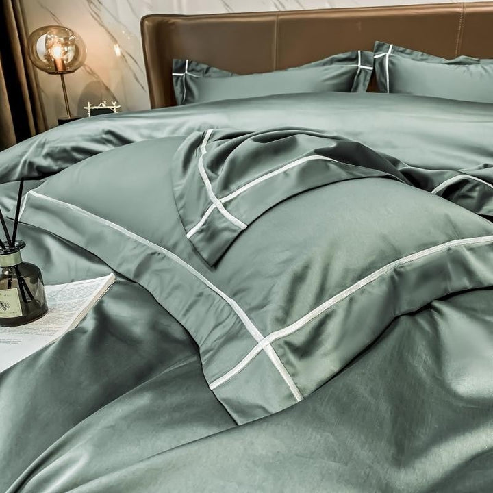 The Simple Embroidered Duvet Cover Set (Sage/Grey)