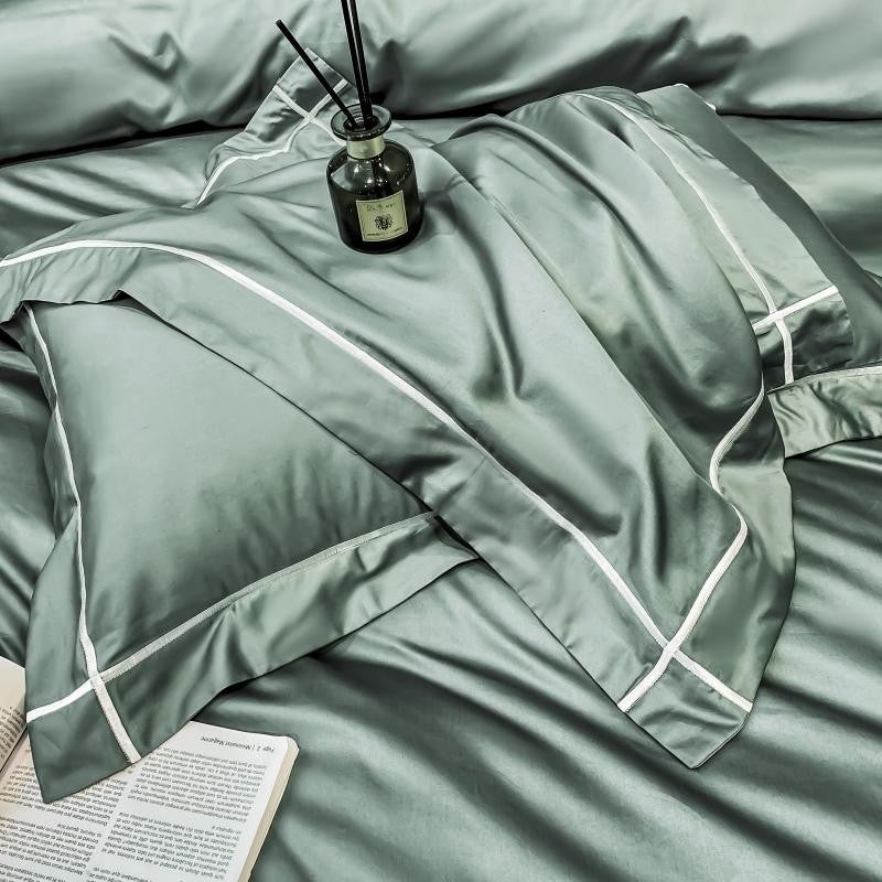 The Simple Embroidered Duvet Cover Set (Sage/Grey)